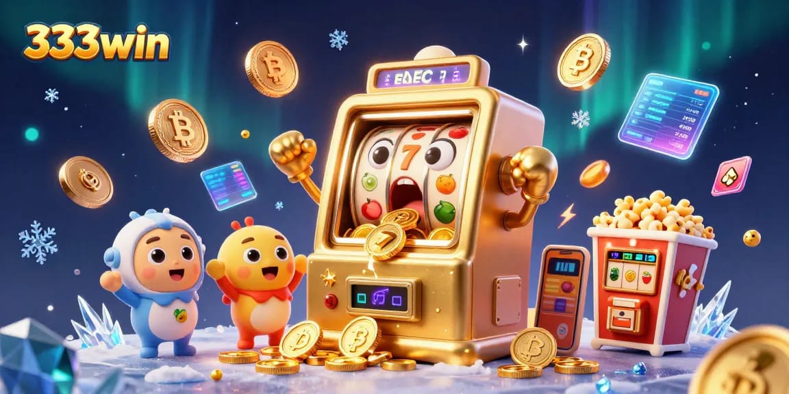 Experience jackpot excitement with 333win's golden slot machine celebrating a win, surrounded by vibrant game elements.