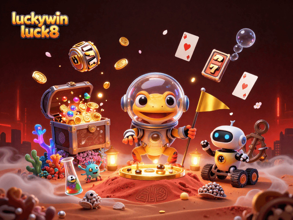 Experience the excitement of luckywin luck8 with a Martian gecko exploring a golden casino.