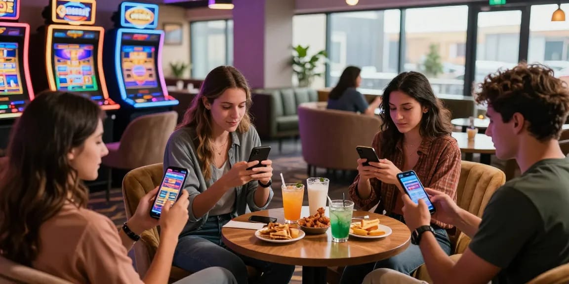 Exciting gaming experience at solbet-onlineparaguay.com with friends enjoying mobile casino apps.