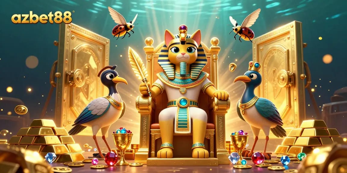 Engage with azbet88's vibrant gaming world through a rich 3D illustration of treasures and adventure.