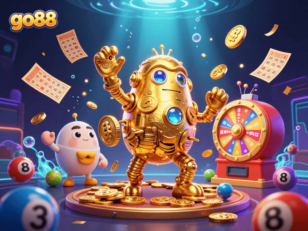 Experience exciting casino action with go88's golden golem and vibrant gaming elements.