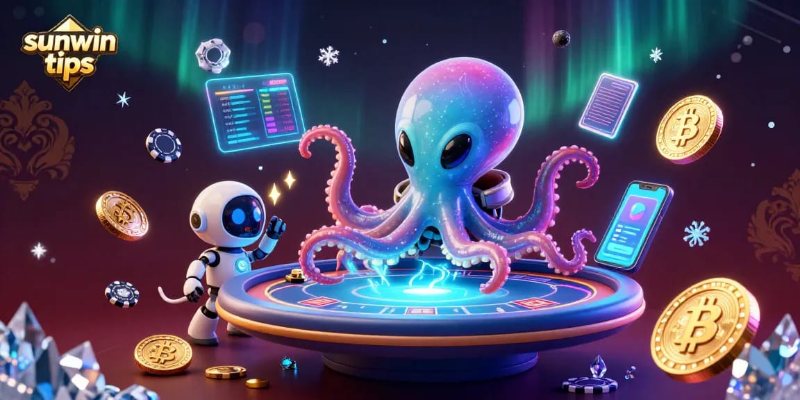 Engage with sunwin tips in a vibrant alien-themed casino scene featuring crypto elements.