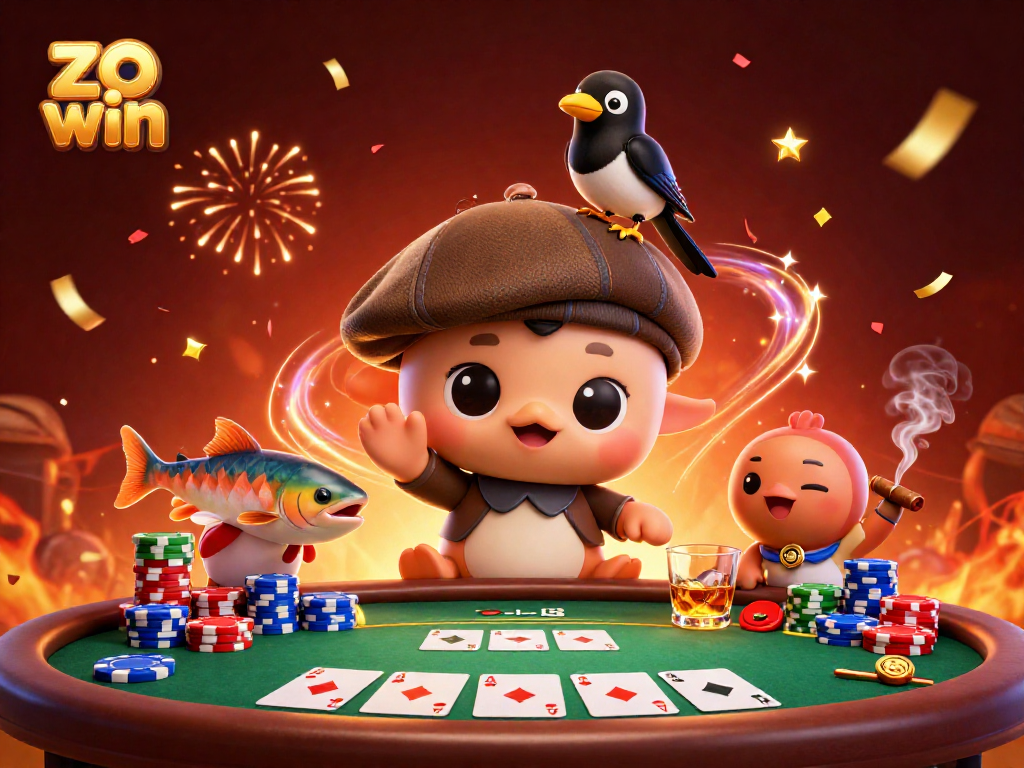 Engage with zo win through thrilling poker gameplay featuring a playful baby Nessie and friends.