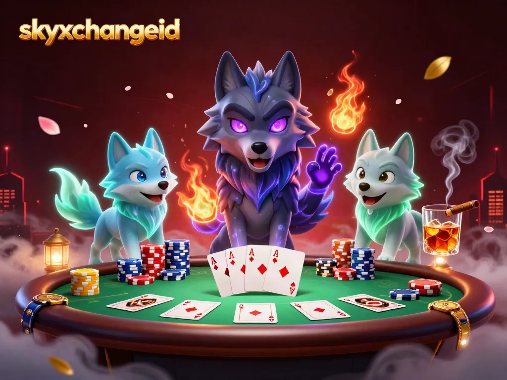 Skyxchangeid players enjoy a thrilling poker scene with vibrant characters and rich casino elements.