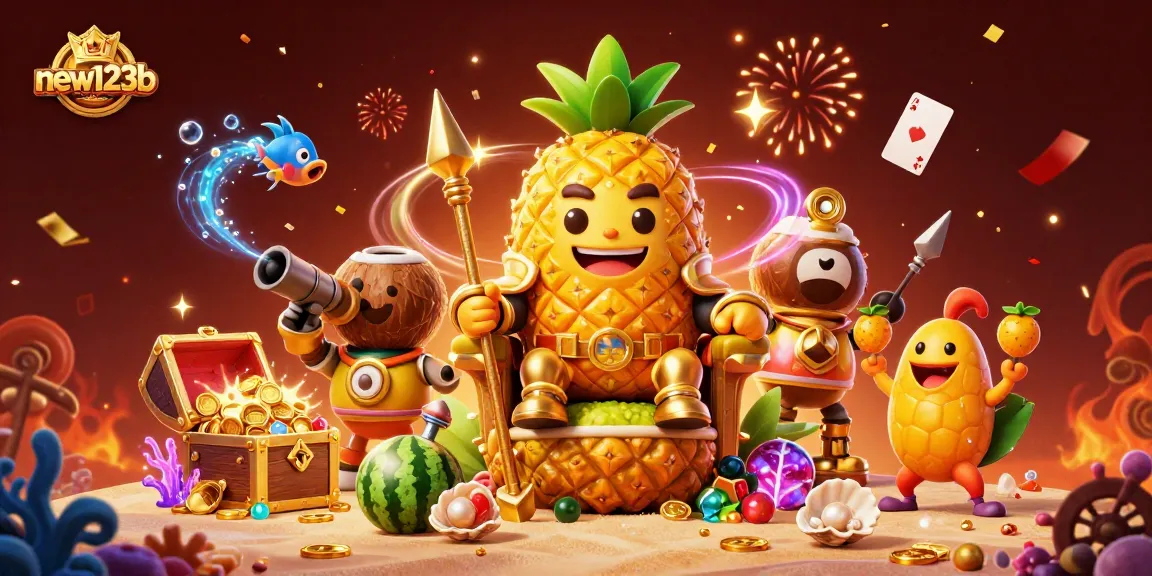 Join the fun at new123b with the golden pineapple king ruling the beach casino!