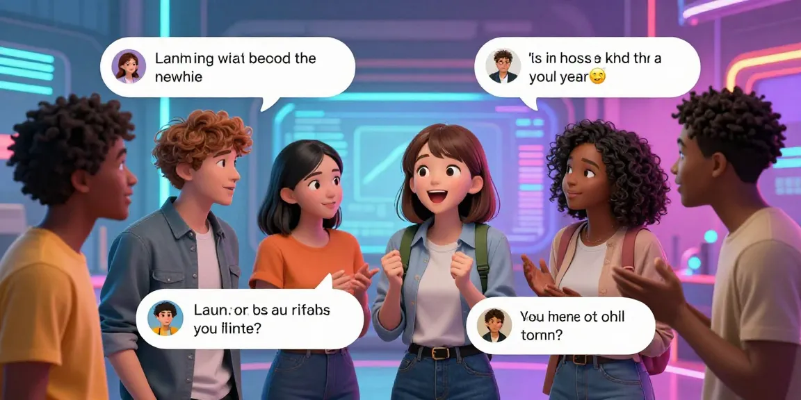 A lively scene of characters engaging in AI ecchi chat, showcasing colorful digital backgrounds and playful interactions.