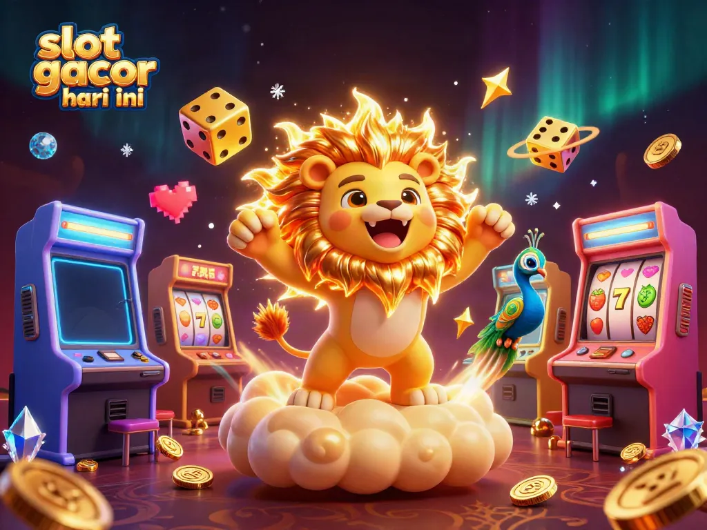 Spin to win with slot gacor hari ini, featuring lively characters and casino elements in a vibrant casino scene.