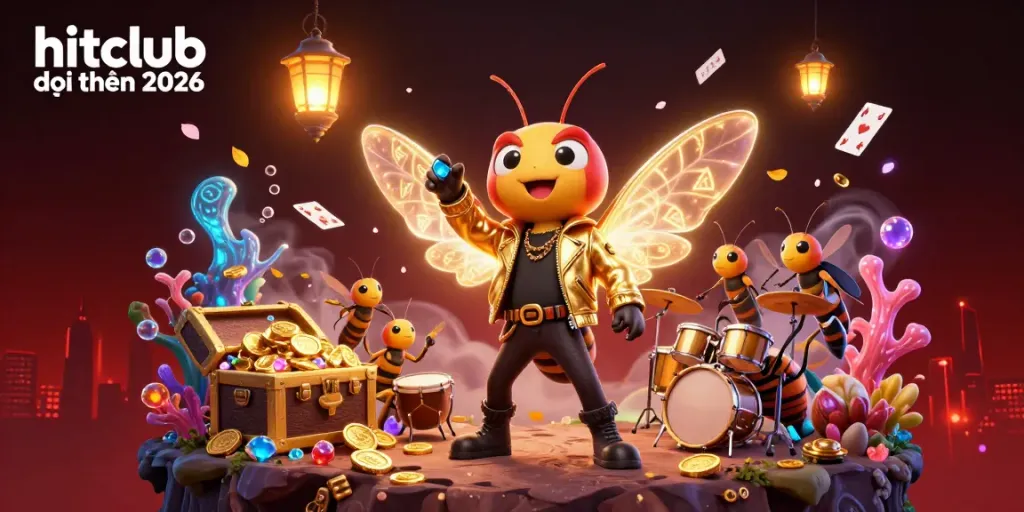 Engage with the thrilling world of hitclub đổi thưởng 2026 by exploring a golden jackpot scene with buzzing electric wings.