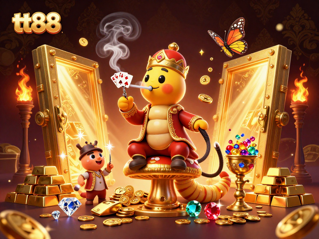 Engage with tt88's vibrant gaming world through a 3D fantasy scene filled with riches and excitement.