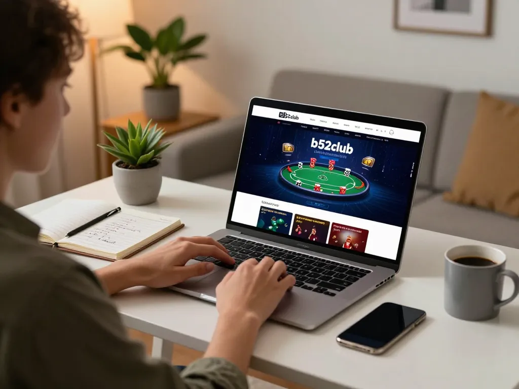 B52club online casino gaming setup showcasing poker strategies in a cozy home environment