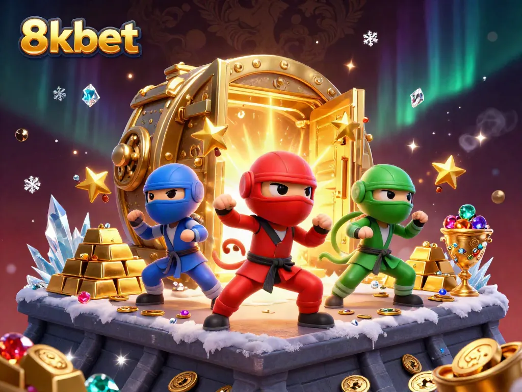 Witness the vibrant action of the 8kbet ninja chameleons amidst gold and jewels.