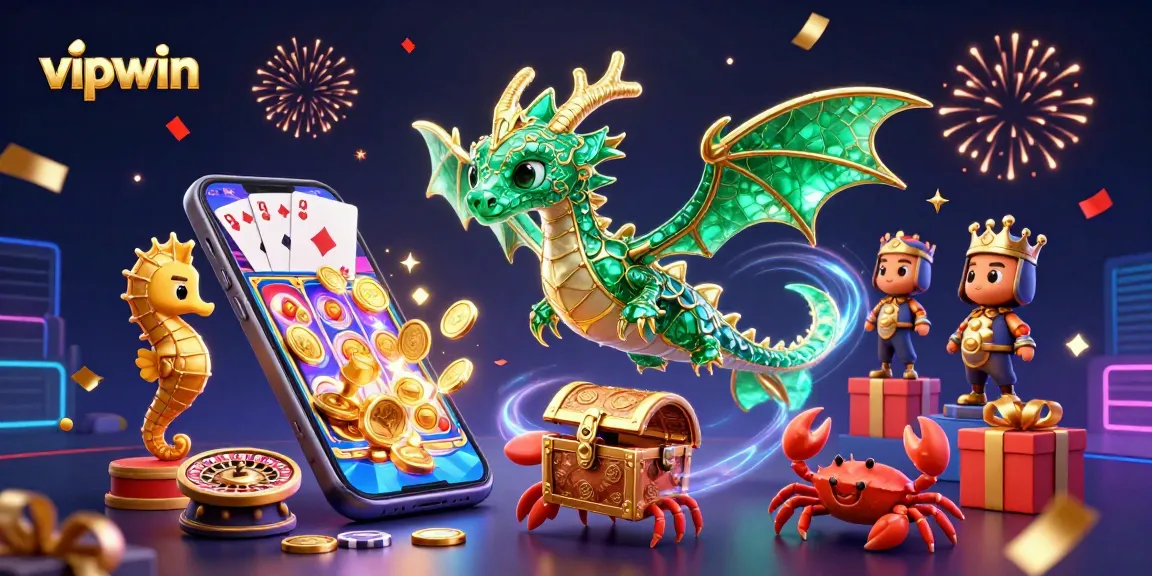 Win big with vipwin's exciting 3D gambling adventure featuring a sea dragon and vibrant casino elements!