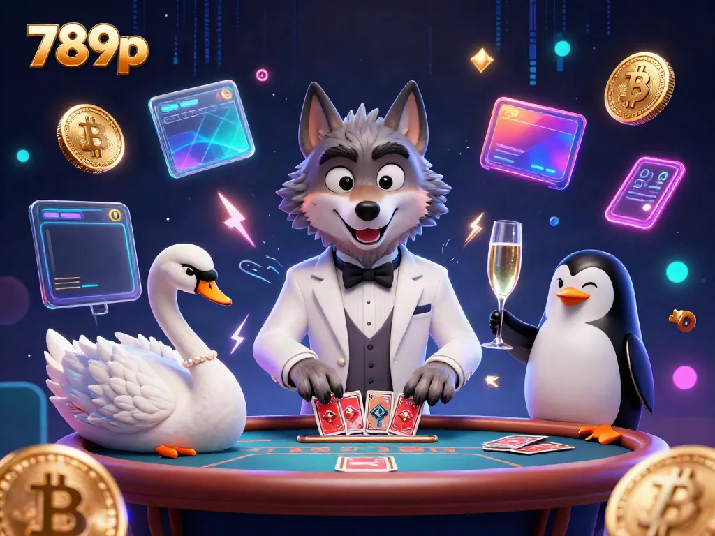 Experience gaming excitement with 789p, featuring vibrant characters at a baccarat table, glamorous neon effects, and crypto elements.