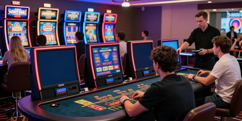 Players engaging in games at casinos that accept credit cards, showcasing a modern and vibrant atmosphere.