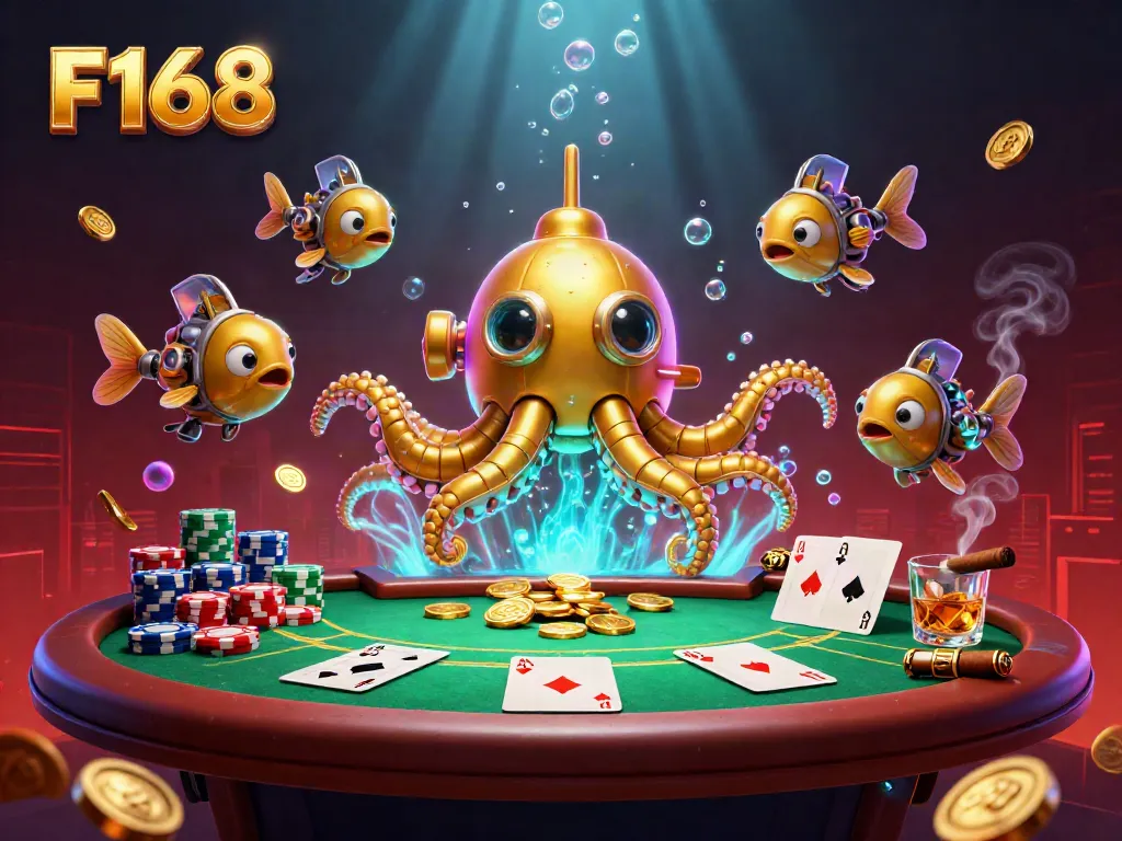 Engage in thrilling gameplay with F168's vibrant casino illustration depicting action-packed poker scenes.