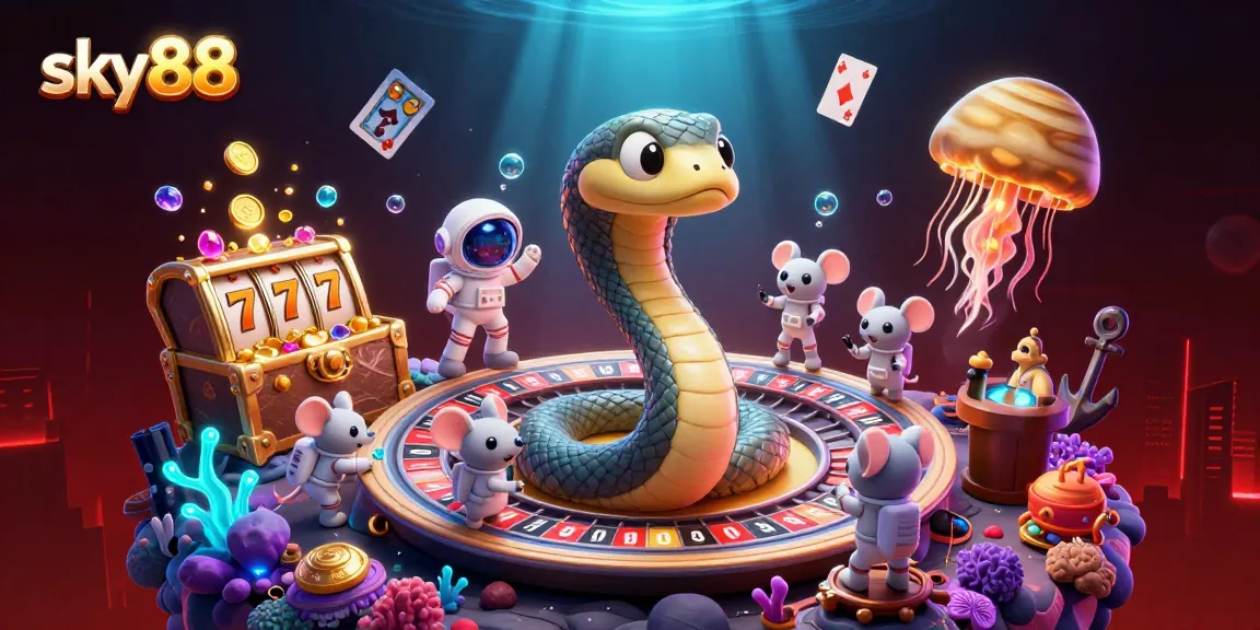 Engage with exciting slot bets at sky88 with playful astronaut mice and captivating cosmic scenes.