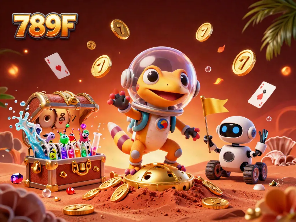 Join the Martian gecko and its robot friend at 789F's golden casino adventure!
