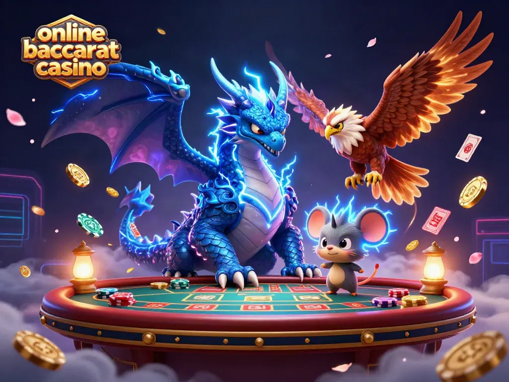 Engage in the excitement of online baccarat casino with vibrant characters and dynamic gameplay elements.