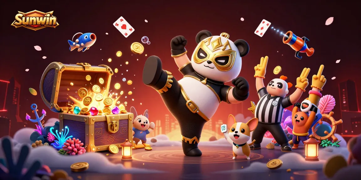Experience the excitement of sunwin with animated characters and colorful casino elements.