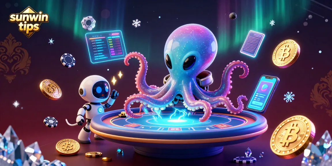 Engage with sunwin tips in a vibrant alien-themed casino scene featuring crypto elements.