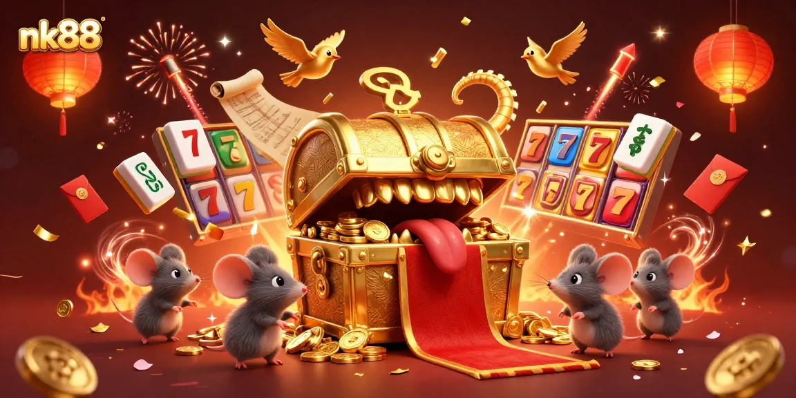 Experience thrilling gameplay at nk88, where adventurer mice chase riches amidst golden slots and festive elements.