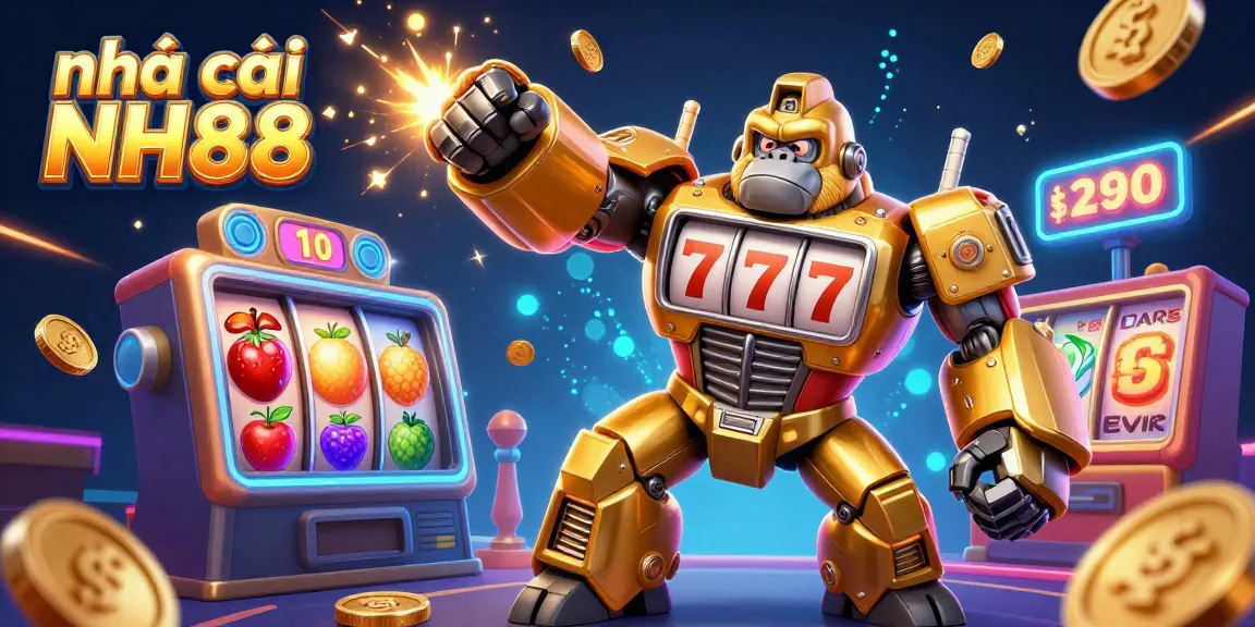 Experience the thrill of nhà cái NH88 with dynamic 3D illustrations showcasing exciting slot machine elements.